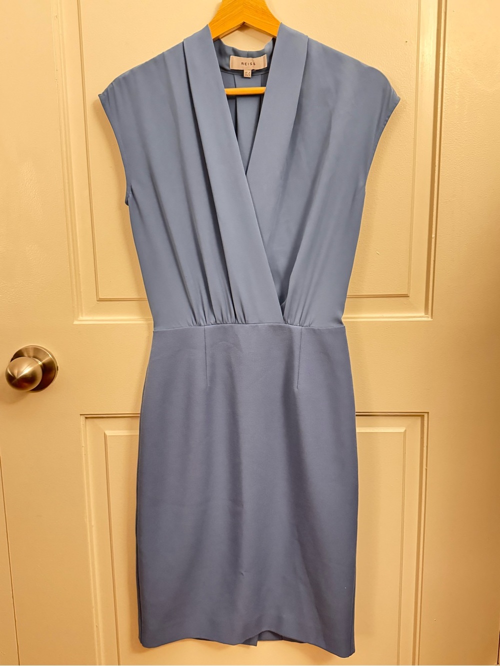 Reiss Powder Blue Sleeveless Wrap-Front Midi Dress